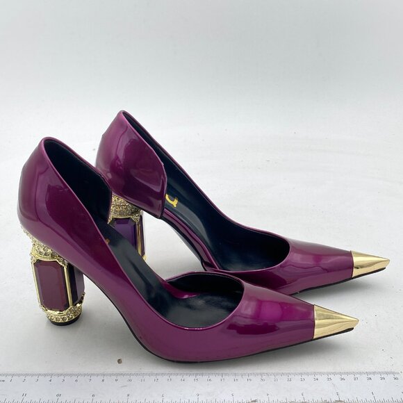 FSJ Purple Bridal Pointed Toe High Heel Crystal Pumps Slip on Wedding Thick Shoe - Picture 4 of 8